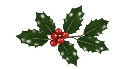 A holly branch with red berries on a white background for christmas decoration