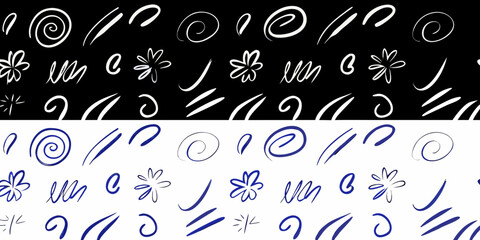 Abstract white and blue swirls floral shapes and linear designs on black © Ruhidas