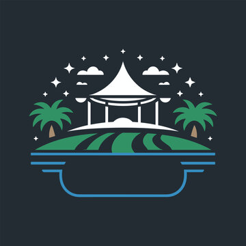 Vector illustration of a tropical island with a gazebo and palm trees