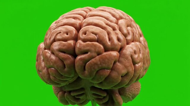 Highly detailed human brain model on green screen for educational and medical use