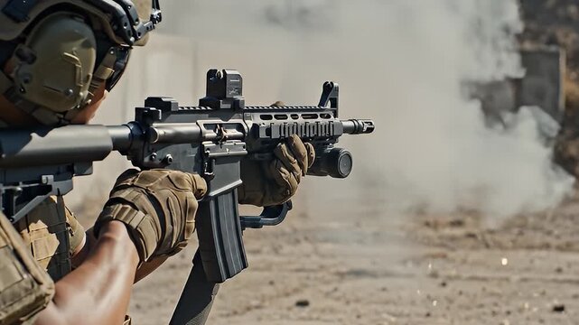 Intense Desert Rifle Firing During Military Training Video.