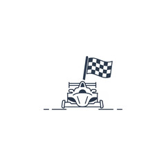 Obraz premium Professional front view outline of a formula race car with a checkered flag. Suitable for technical racing illustrations, app icons, and automotive engineering graphics.