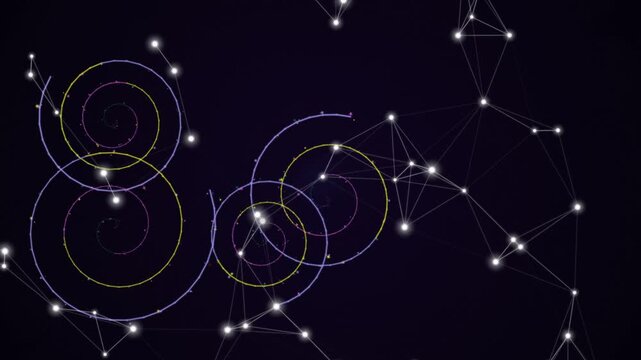 A constellation pattern is visually represented through interconnected lines and glowing orbs against a dark background from a straightforward viewpoint.