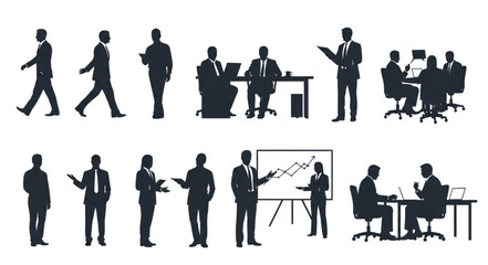 Business People Silhouettes in Various Professional Poses.