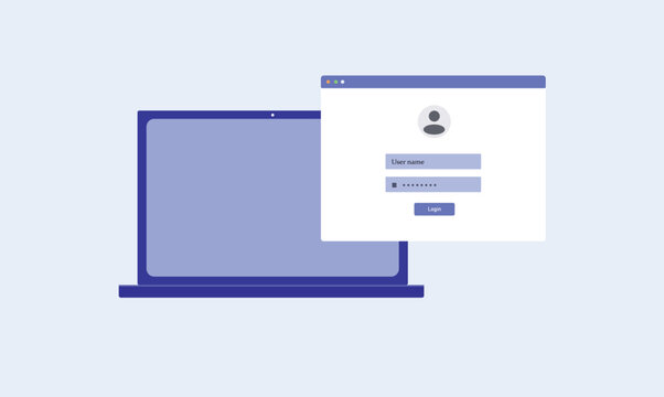 Laptop with login screen on light blue background