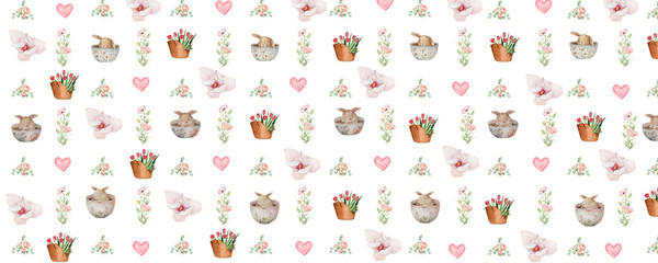 Flowers set with bunny in a cup.