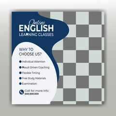  Online English learning classes brochure design with benefits and modern layout