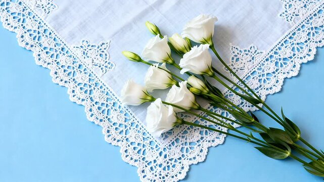 White flowers on lace fabric