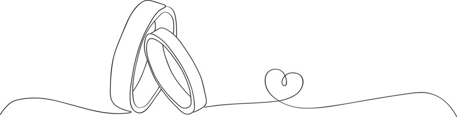 Minimalist One Line Drawing of Wedding Rings and Heart
