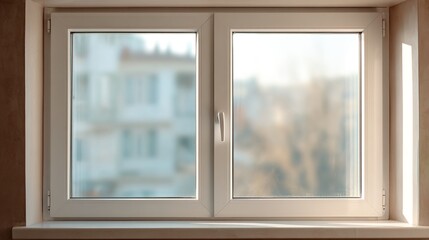 Fototapeta premium pvc. Minimalist white window with clean lines, framed by soft daylight in a neutral interior. real-estate listings.
