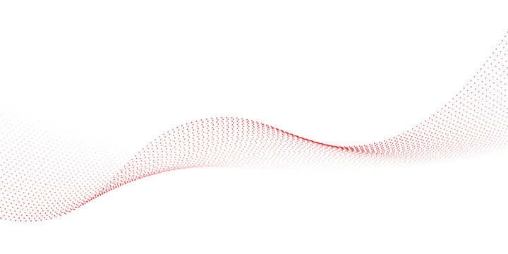 Red dotted wave line pattern. Halftone undulate net background. Abstract flowing particle lattice wallpaper. Vector curved dash gradient element for poser, banner, presentation, booklet, brochure