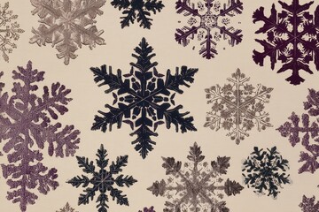 Dark Purple Beige Snowflake Pattern Winter Holiday Festive Design Element Repeating Motifs for Seasonal Decoration Craft Projects on Textured Background