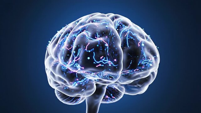 3D Human Brain with Glowing Neural Pathways