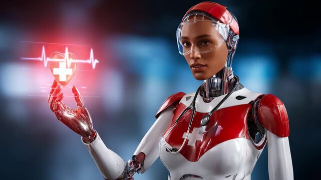 Futuristic Healthcare Robot: An Advanced Medical Assistant with a Heart Monitoring Display and a Caring Gesture for Patient Well-Being and Health Innovation