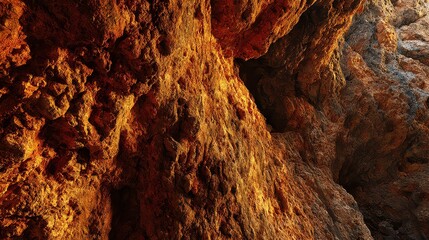 Dramatic Textured Metallic Surface with Orange and Silver Tones Reflecting Light Creating Depth and Contrast Showing Mineral Richness in Close Up Abstract Composition