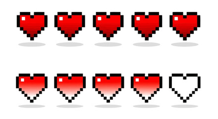 Fototapeta premium Heart Health Bar Indicators Set, Game Life Element Icons