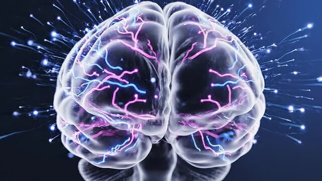 3D Human Brain with Glowing Neural Pathways