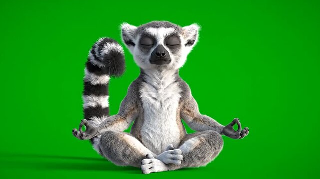 Lemur meditating in lotus position yoga funny 3D animation green screen