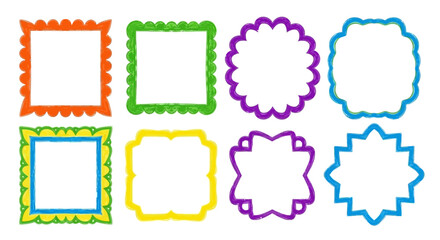 Collection of Hand-Drawn Decorative Colorful Frames on a White Background