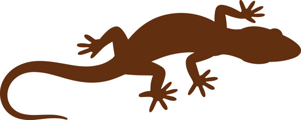 Obraz premium Dark brown silhouette illustration of gecko lizard with long tail and spread toes, minimal wildlife design artwork for stock image use
