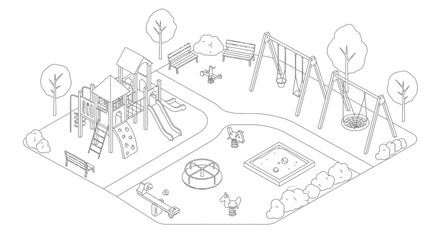 Obraz premium playground with climbing frame swings sandbox and recreation area.