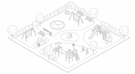Fototapeta premium Children playing in playground with swings and slides.