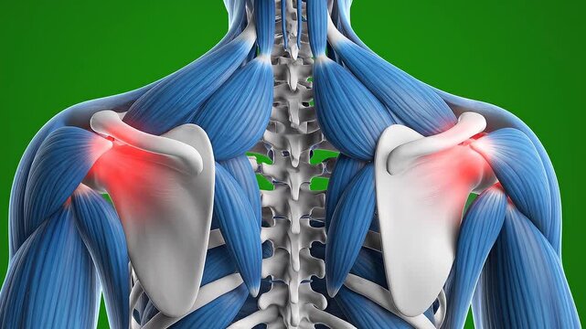 3D Medical Illustration of Back Muscles and Spine