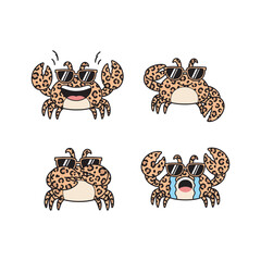 Cheetah crabs in sunglasses set on white background with copy space © MDEDRIS