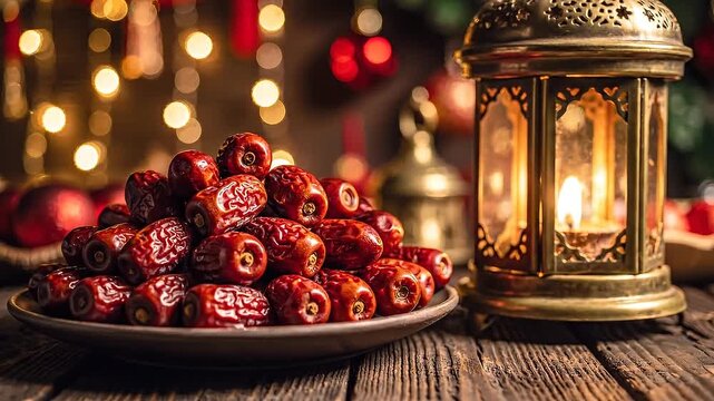 Rustic Table with Dates and Lantern