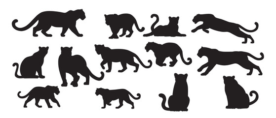 silhouettes of big cats in various poses including walking
