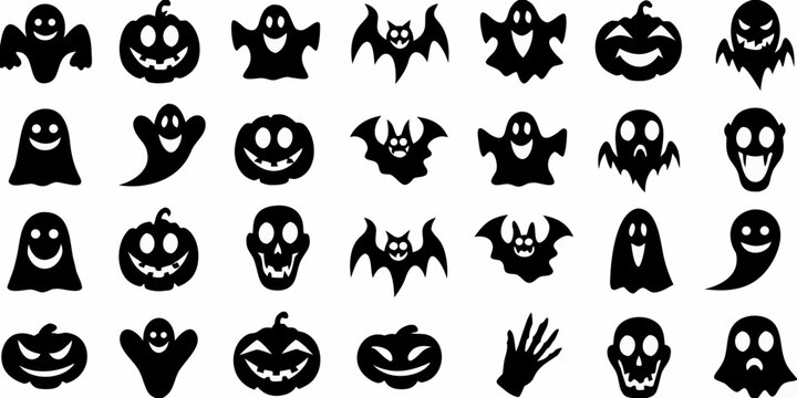 A collection of spooky halloween silhouettes featuring ghosts bats and pumpkins