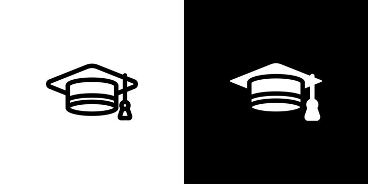 Mortarboard icon concept with flat Black White Background. Vector illustration.