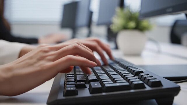 Close-up of Hands Typing on Keyboard