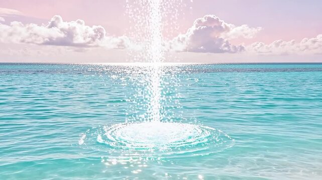Water splash in ocean with cloudy sky