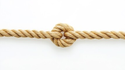 Fototapeta premium overhand. Single overhand knot made of thick jute rope on white background. lifestyle magazines, social media lookbooks, designed for lifestyle magazines and social media content.