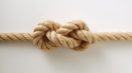 overhand. Single overhand knot made of thick jute rope on white background. lifestyle magazines, social media lookbooks, designed for lifestyle magazines and social media content.