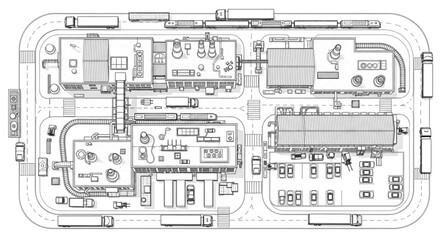 Architectural blueprint of a modern transportation hub and commercial complex.