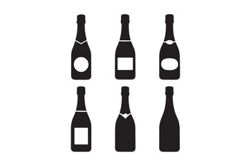 A minimalist arrangement of six black silhouette champagne bottles some with geometric cutouts high quality