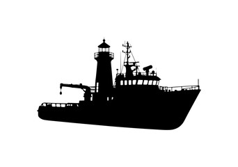 Obraz premium Black and White Vector Illustration of a Cargo Ship