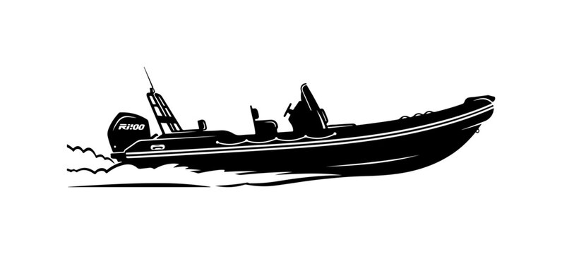 Black and White Vector Illustration of a Rigid Inflatable Boat (RIB)