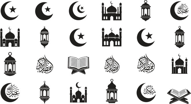 Ramadan kareem icons and symbols set