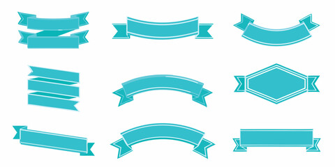 Fototapeta premium Collection of teal ribbons and banners in various shapes and styles