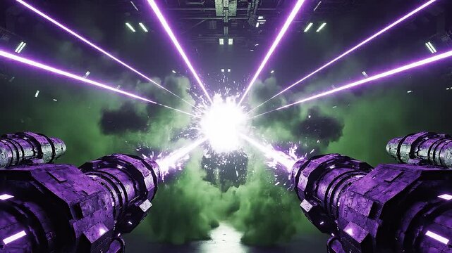 Futuristic Laser Emitters in Cyberpunk Setting
