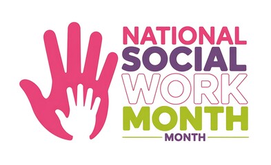 Obraz premium National social work month celebration with large hand holding small hand symbol representing support care and protection for vulnerable individuals