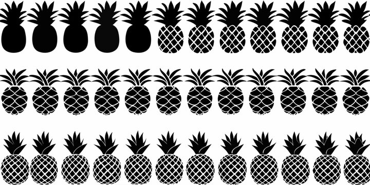 A repeating pattern of black silhouette pineapples on a white background