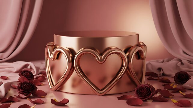 Rose Gold Cylindrical Display with Heart Motifs lnho