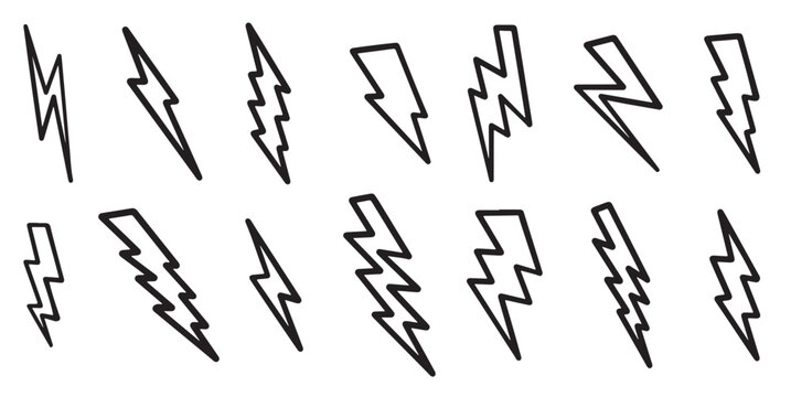  set of hand drawn vector doodle electric lightning bolt 