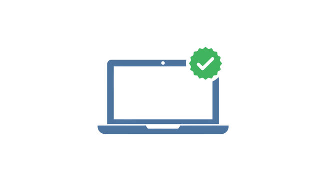 Laptop Computer with Green Checkmark Approval.
