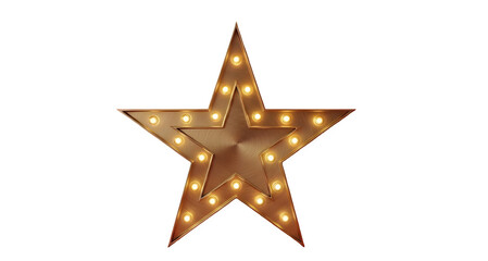 Fototapeta premium Gold star marquee sign, with glowing warm light bulbs, standing front view