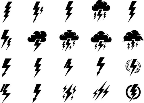 Minimalist Black and White Lightning Bolt Simple Shape Icon Collection